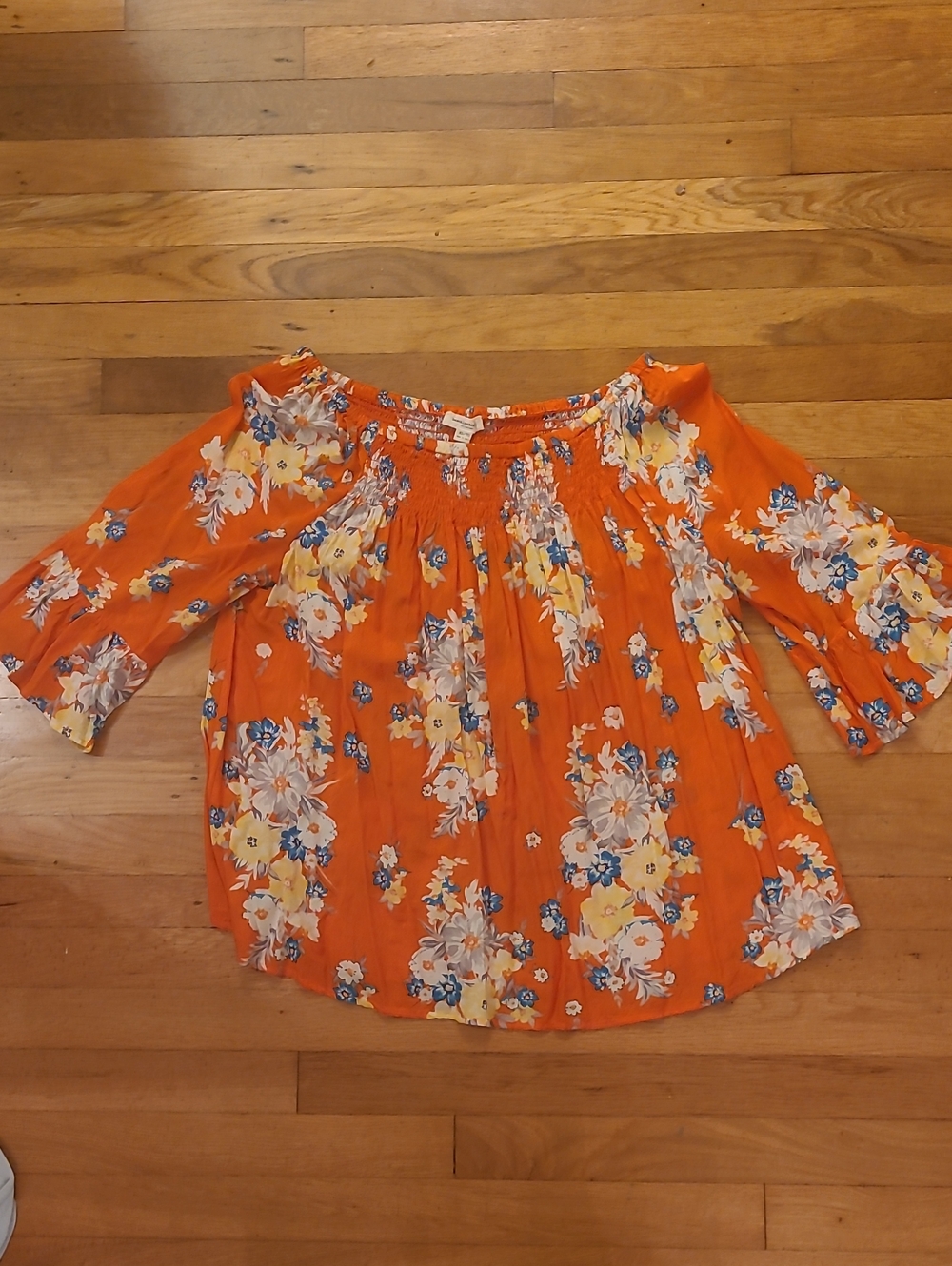 beachlunchlounge Orange Floral Off-Shoulder Blouse